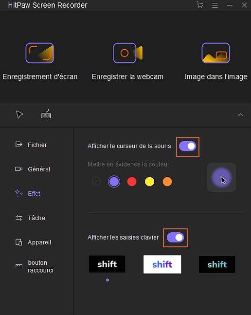 réglage de l'effet de l'enregistreur d'écran HitPaw