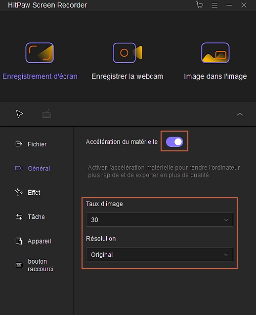 réglage général de l'enregistreur d'écran hitpaw