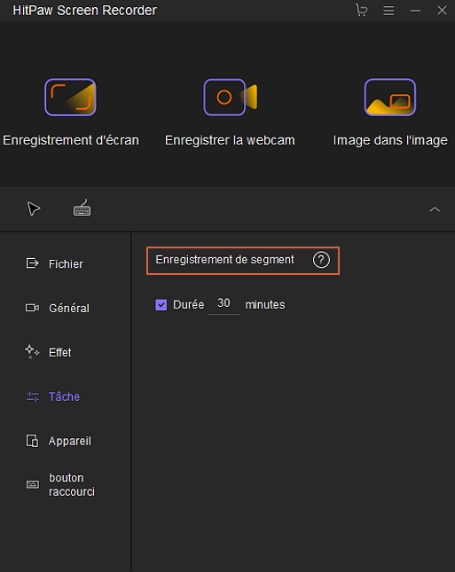 réglage de la tâche de l'enregistreur d'écran HitPaw