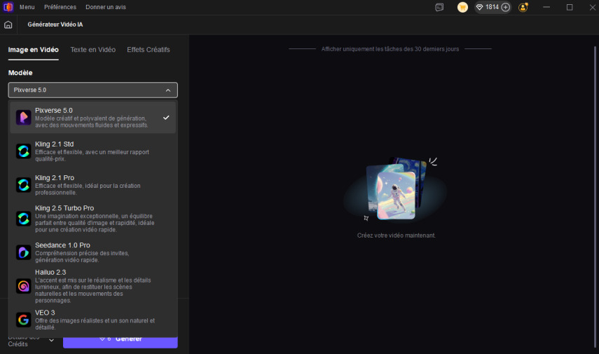 Sélectionner le modèle IA