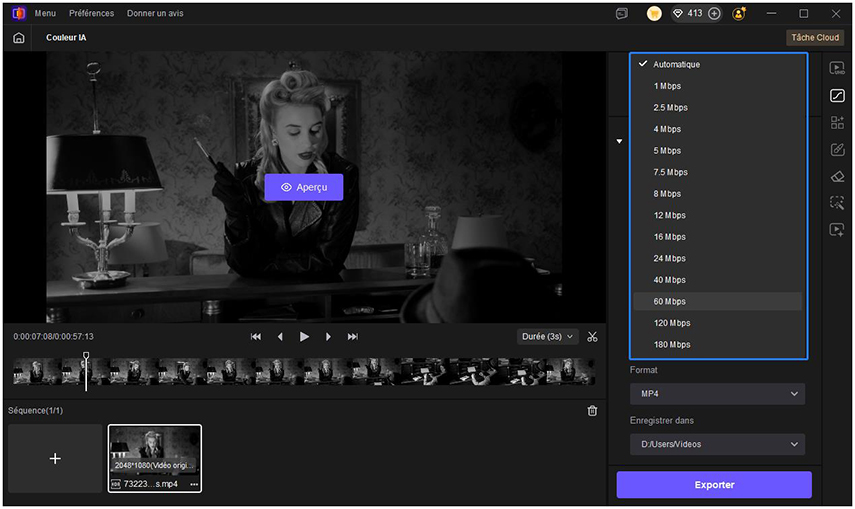 HitPaw Vikepea Couleur IA bit rate options