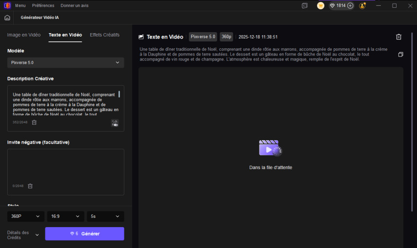 Commencer le processus de génération de vidéo IA