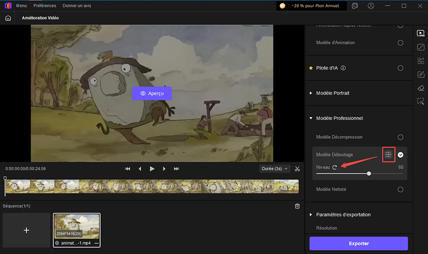 personnaliser le mode de traitement vidéo avec réduction de bruit