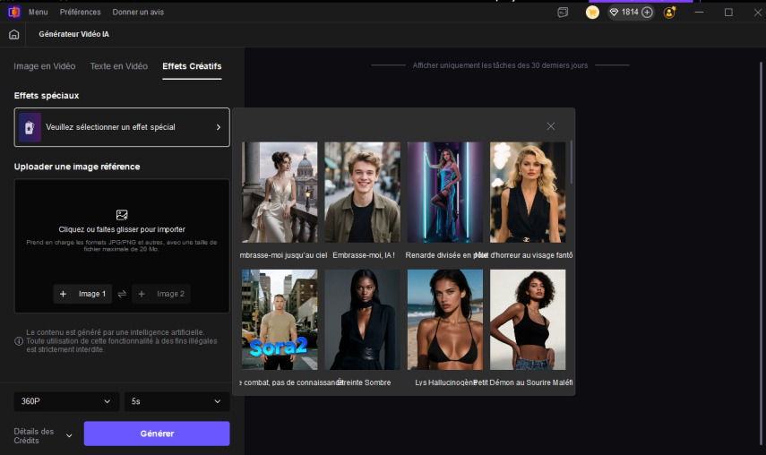 Sélectionner des effets créatifs