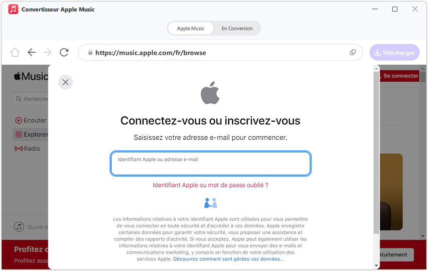connectez-vous avec votre identifiant Apple