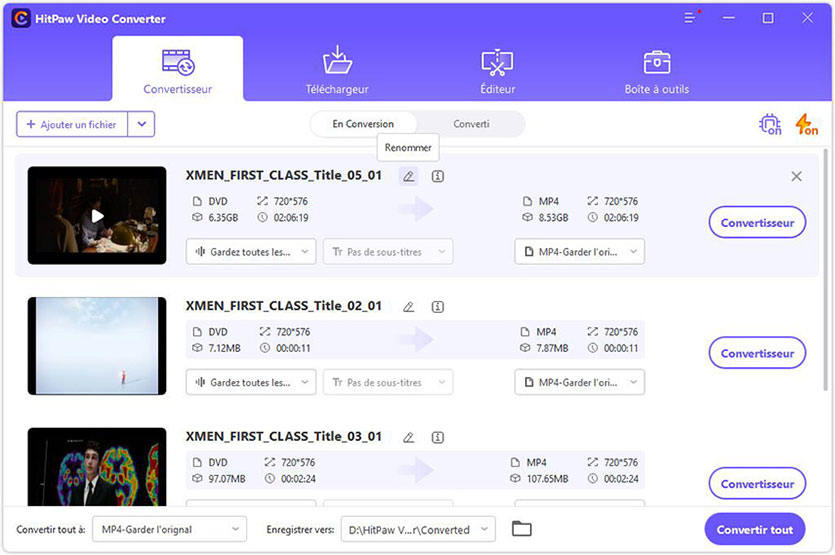 Prévisualisation des chapitres dvd