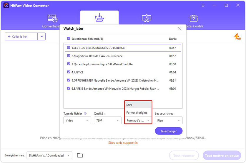 sélectionnez le format de fichier de la liste de lecture