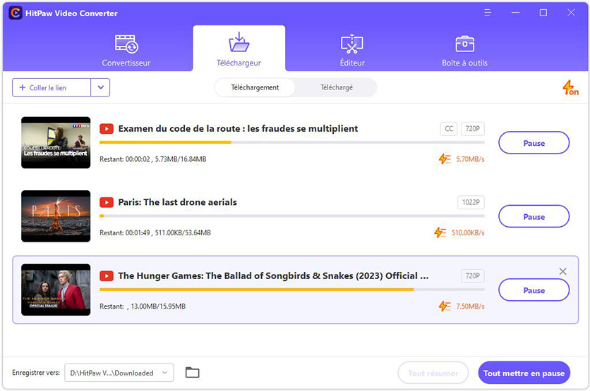 commencer le téléchargement de plusieurs vidéos youtube