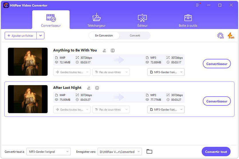 convertir la musique apple en mp3 avec hitpaw video converter