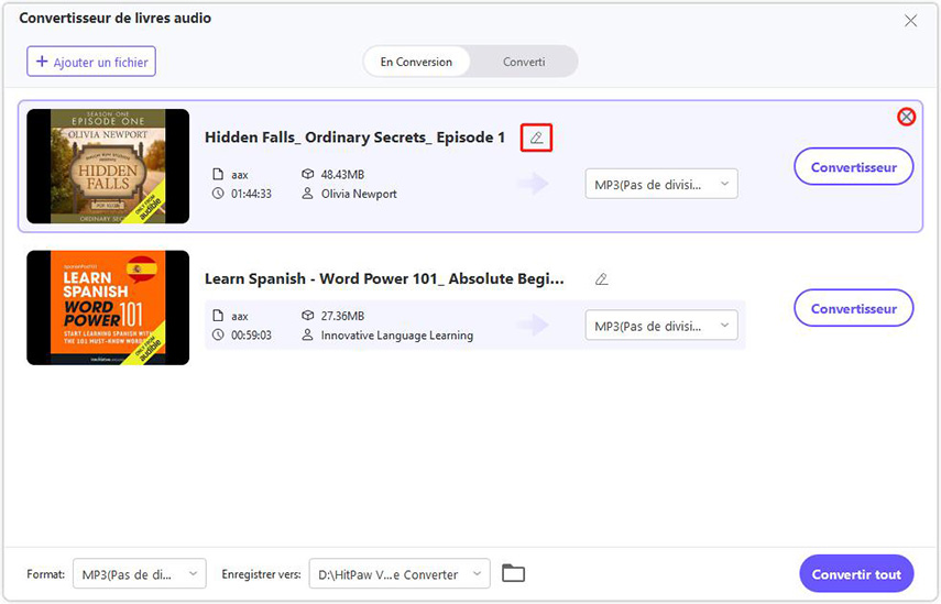 supprimer les fichiers aax de hitpaw convertisseur vidéo
