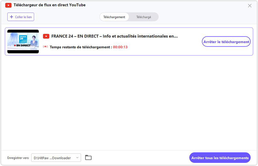 téléchargement d'un flux vidéo sur youtube