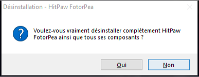 Confirmation de désinstallation de HitPaw FotorPea
