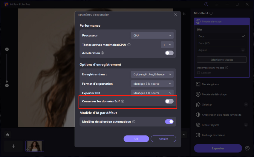 Conserver les données Exif