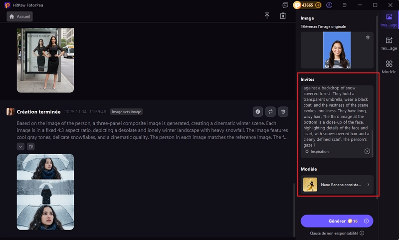 choisir le modèle et ajouter prompt