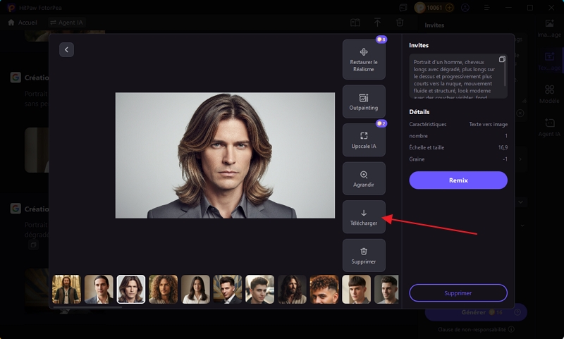 exporter image de cheveux long homme générée par IA