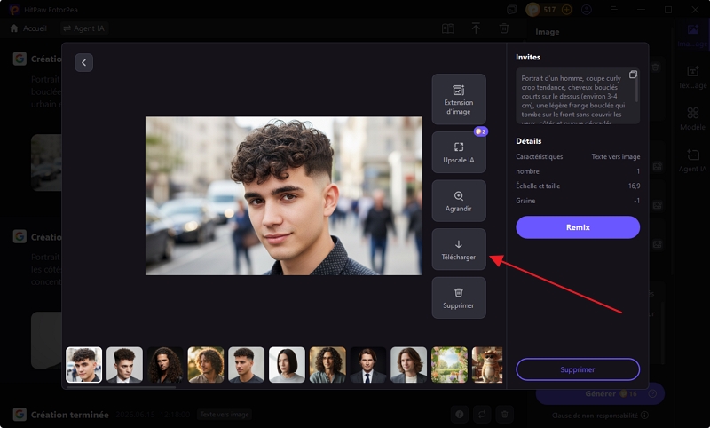 HitPaw FotorPea générer coupe de cheveux bouclés homme