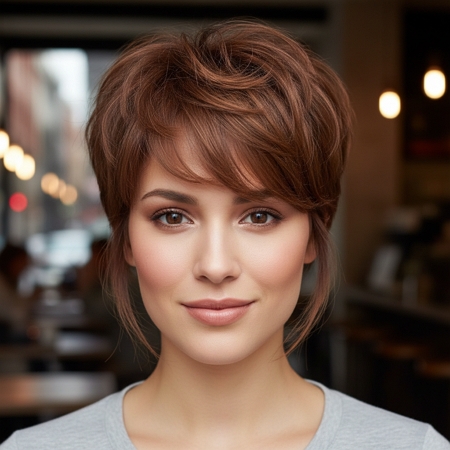 coupe courte pour visage rond et cheveux épais