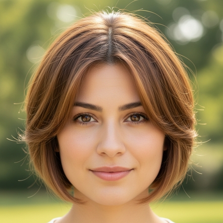 visage rond dégradé coupe mi-courte femme