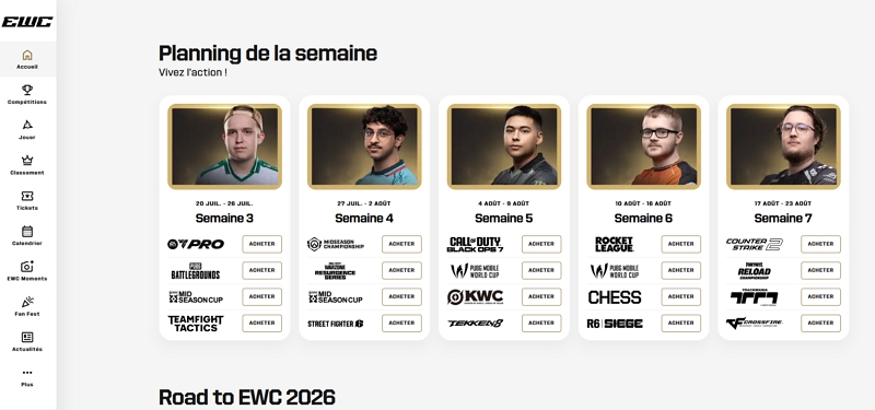 Les jeux et le calendrier complet