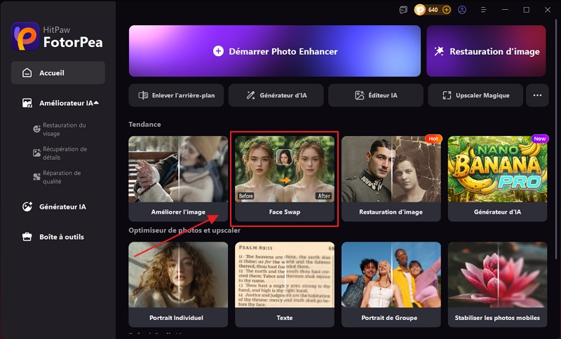 Sélectionner l'outil d'échange de visages