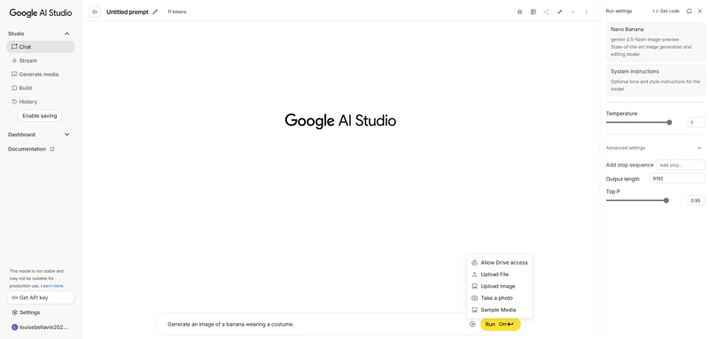 upload d'image dans Google AI Studio