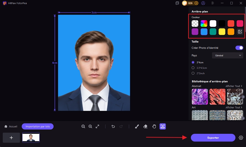 Choisir le pays pour la photo d'identité avec HitPaw