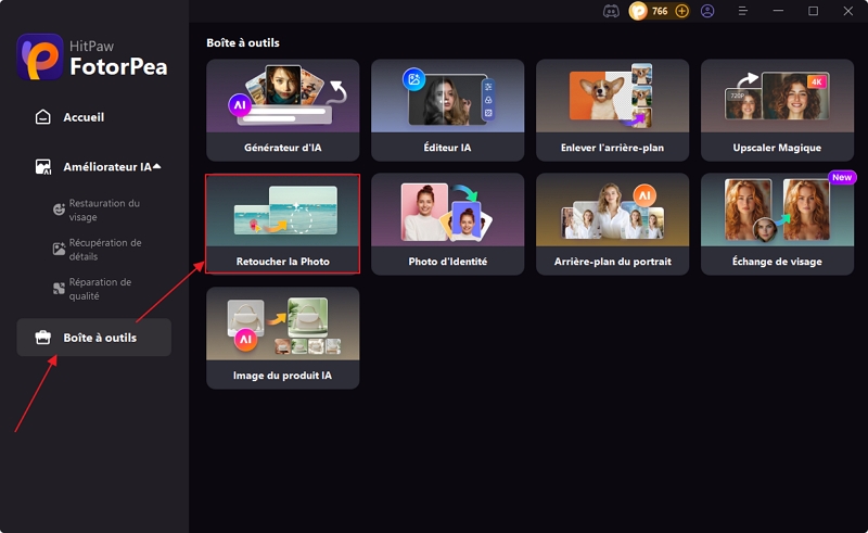 accéder à retouch dans FotorPea