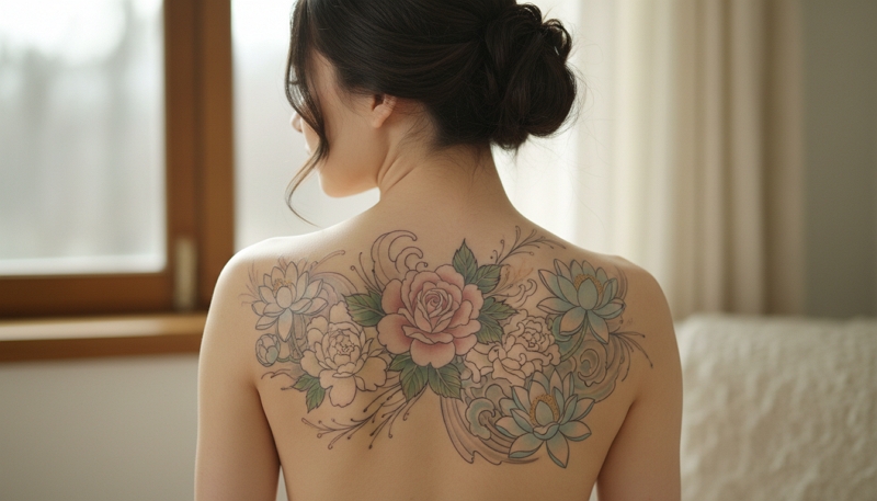 Tatouage fleur dos femme