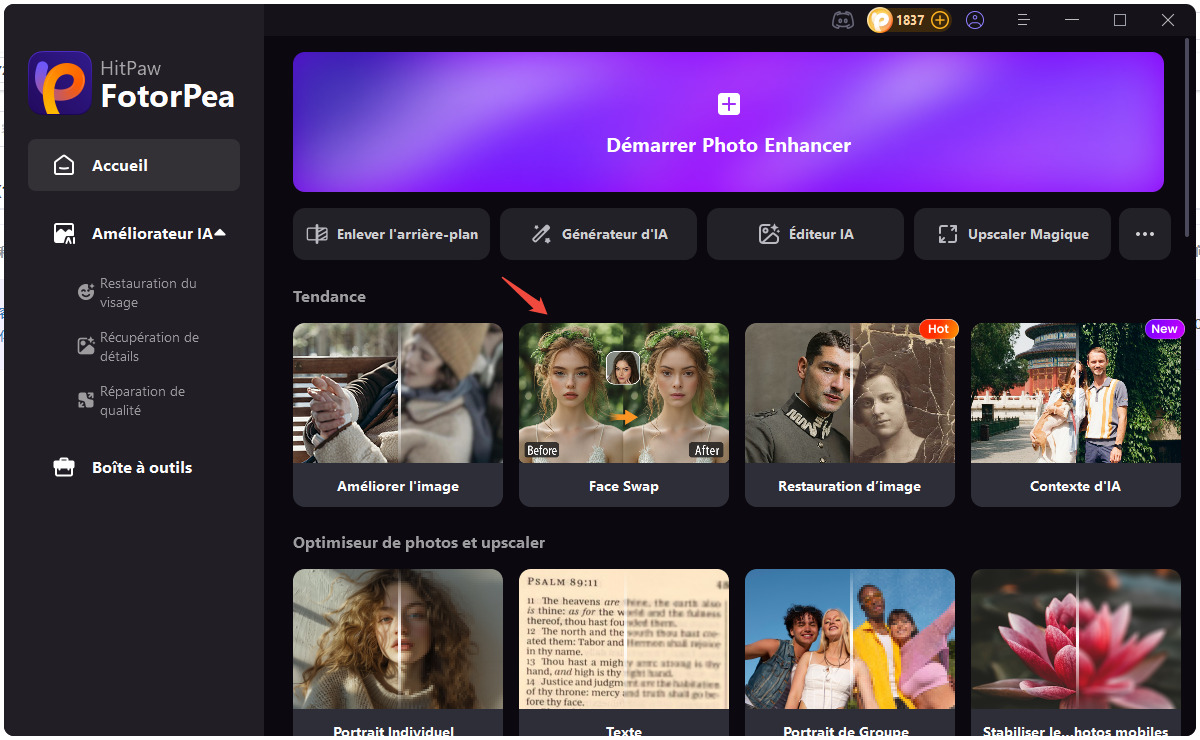 démarrer HitPaw FotorPea pour changer visage sur photo