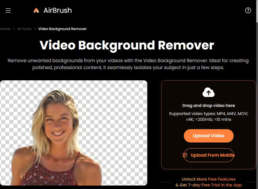 AirBrush Video Background Remover pour supprimer arrière plan vidéo en ligne gratuit
