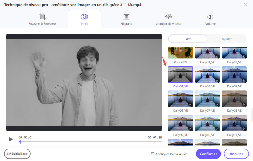 univd mettre une vidéo en noir et blanc