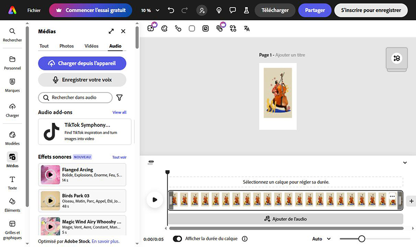 Adobe Express mettre de la musique sur des photos