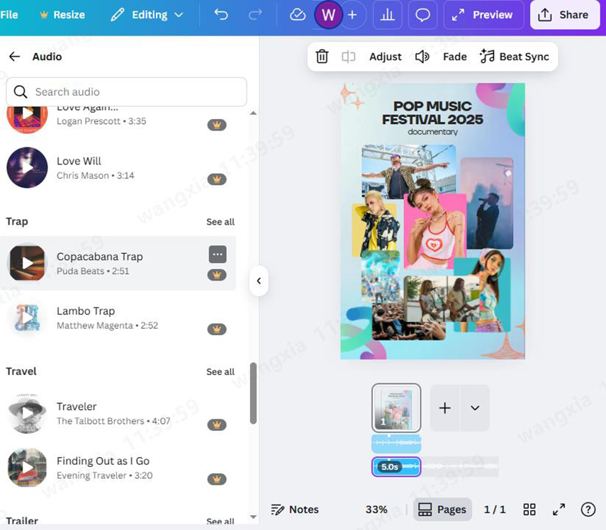 canva mettre de la musique sur des photos